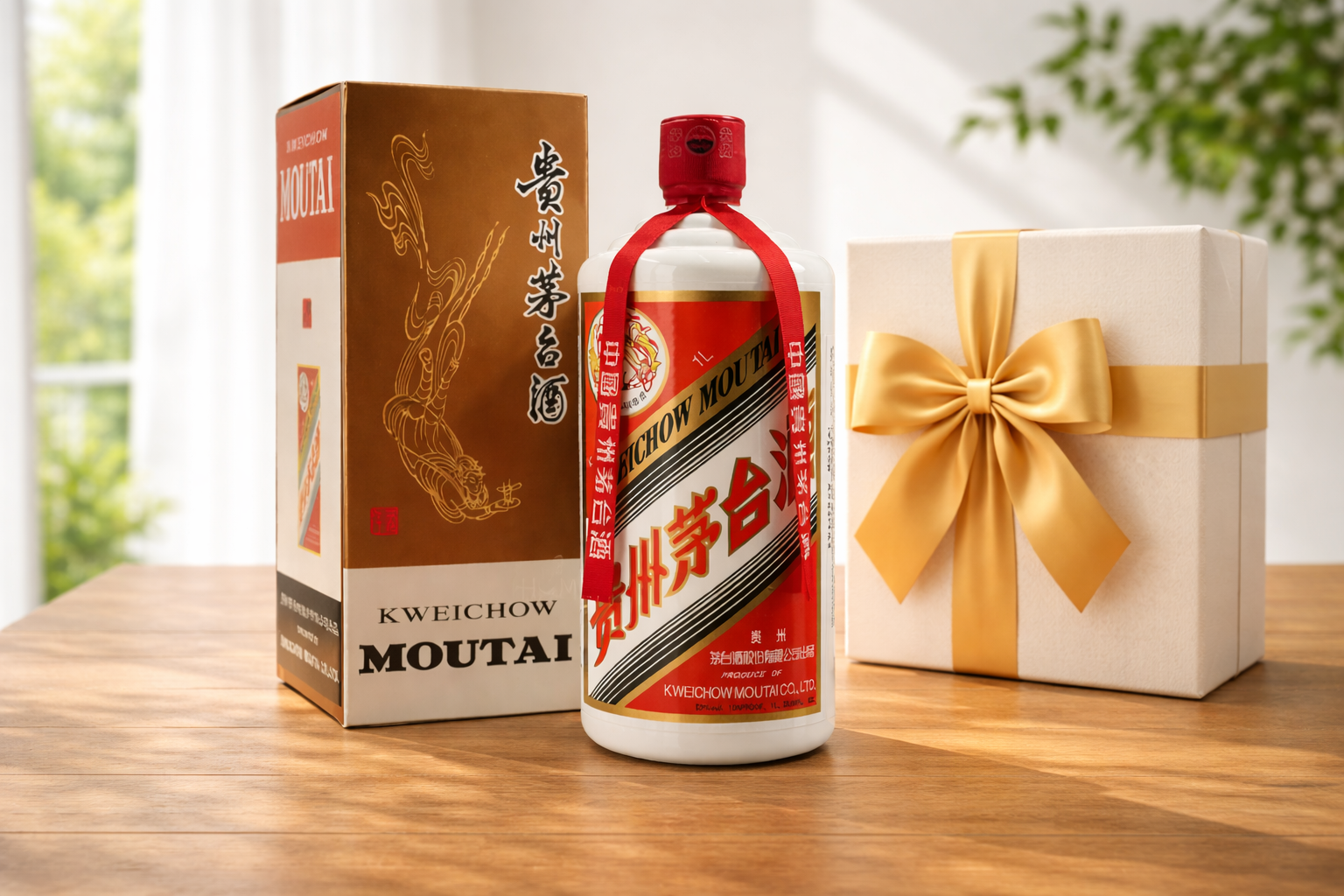 Luxury Kweichow Moutai baijiu presented in elegant gift packaging, ideal for special occasions and gifting.