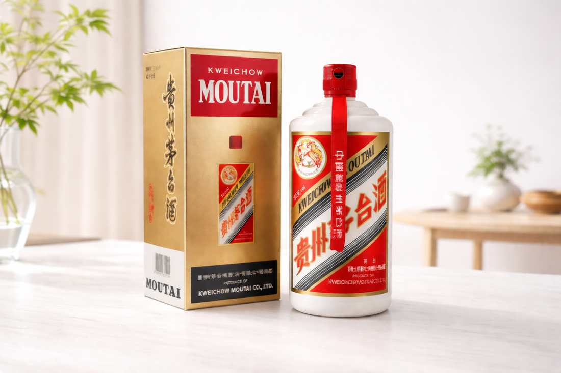 Clean product shot of Kweichow Moutai bottle and packaging for ecommerce or product page use.
