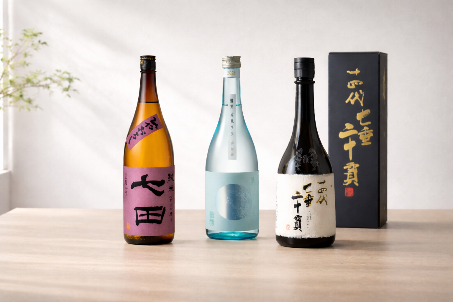 Selection of premium sake bottles showcasing different styles and branding for curated offerings.