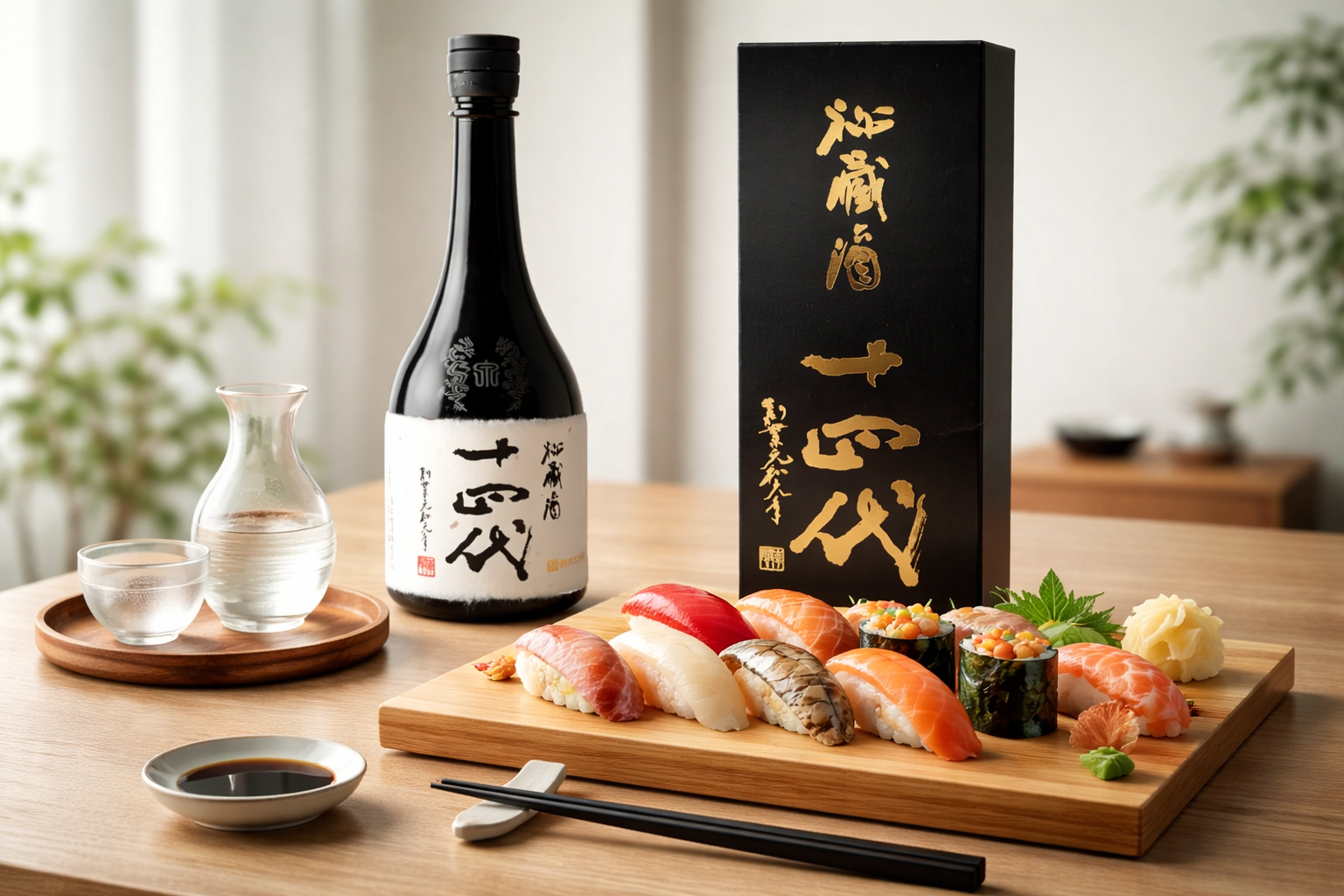 Sake pairing presentation with sushi, highlighting ideal food and drink combinations.
