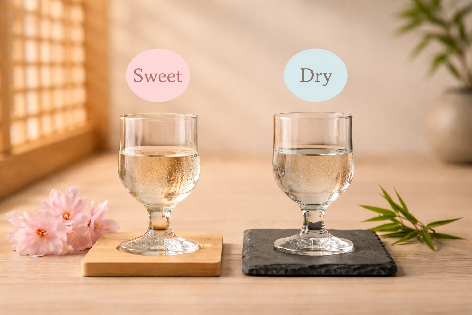 Visual comparison of sweet versus dry wine styles to help customers understand flavor profiles.