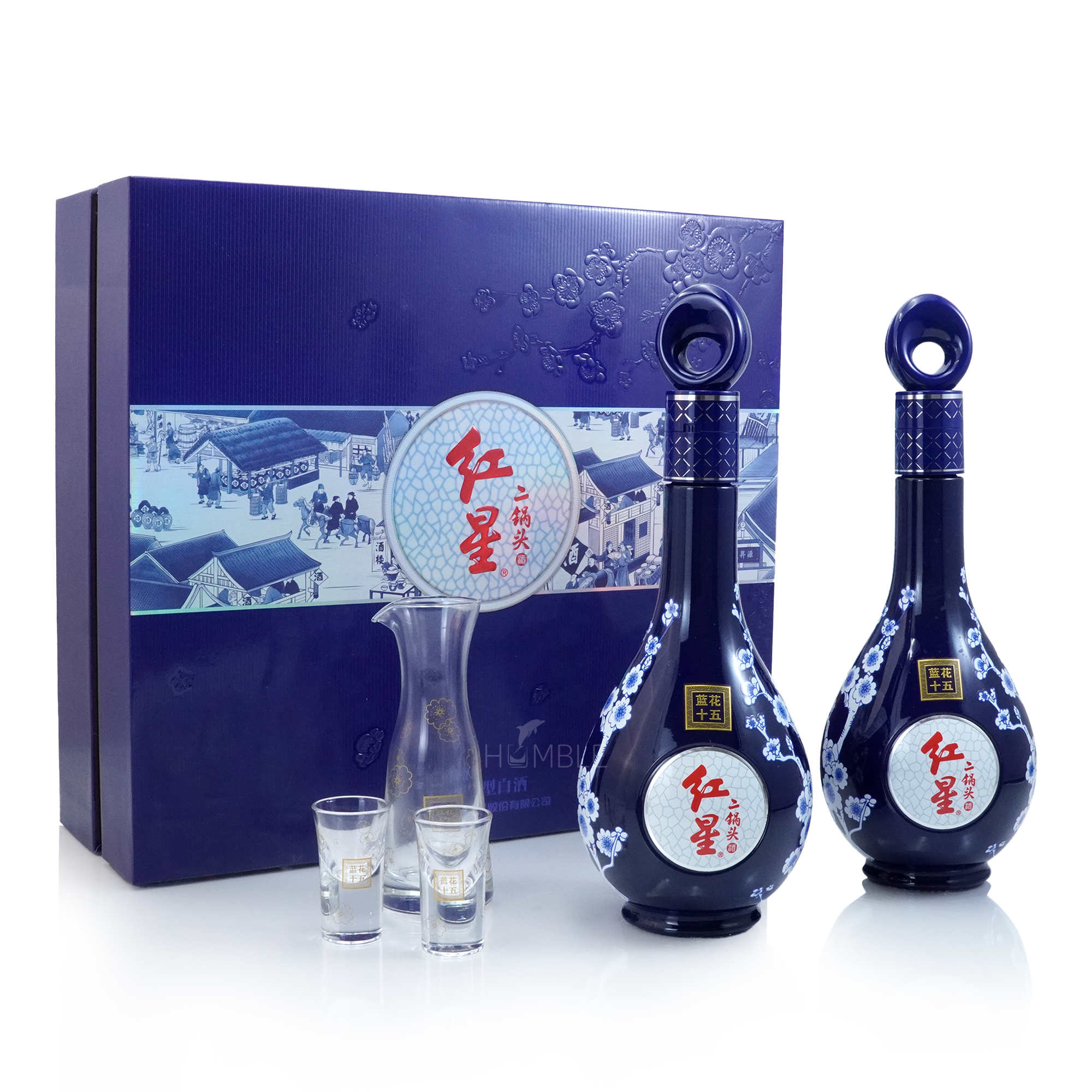 Beijing Red Star - Blue Flower Er Guo Tou 15Yrs Chinese Baijiu 1L(500ml X 2) 北京红星蓝花十五年陈二锅头